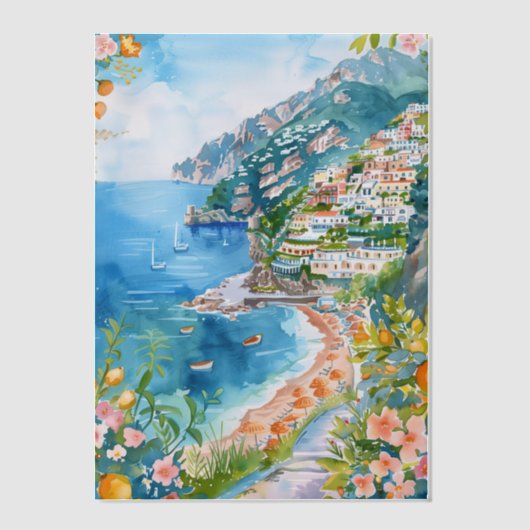 Waterverf Amalfikust Mediterraan Italiaans Vellum Uitnodigingen (Voorkant)