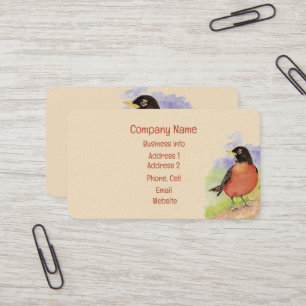 Waterverf American Robin Garden Bird art Visitekaartje