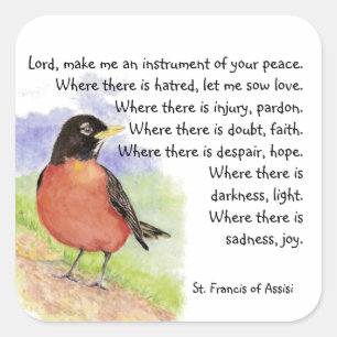 Waterverf Amerikaan Robin Bird St. Francis Prayer Vierkante Sticker