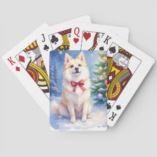 Waterverf Amerikaanse Eskimohond Glanzende Kerstmi Pokerkaarten