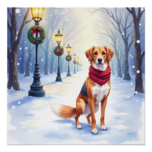 Waterverf Amerikaanse Foxhound Besneeuwde Straatla Perfect Poster