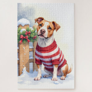 Waterverf Amerikaanse Pit Bull Terrier Festive Legpuzzel