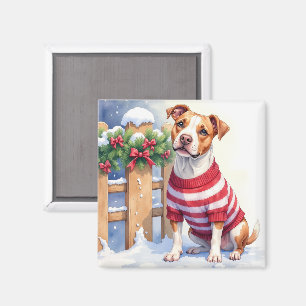 Waterverf Amerikaanse Pit Bull Terrier Festive Magneet