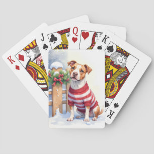 Waterverf Amerikaanse Pit Bull Terrier Festive Pokerkaarten