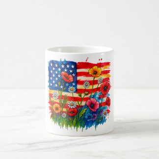 Waterverf Amerikaanse vlag en wilde bloemen - Patr Koffiemok