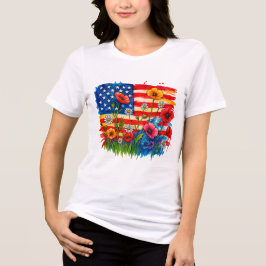 Waterverf Amerikaanse vlag en wilde bloemen - Patr Tri-Blend Shirt
