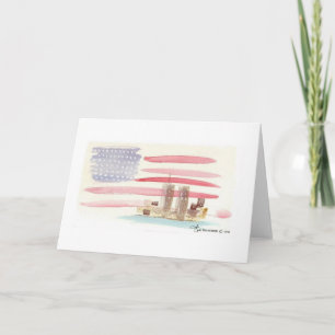 Waterverf Amerikaanse vlag met Trade Towers Kaart