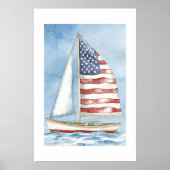 Waterverf Amerikaanse Vlag Patriottische Zeilboot Poster (Voorkant)