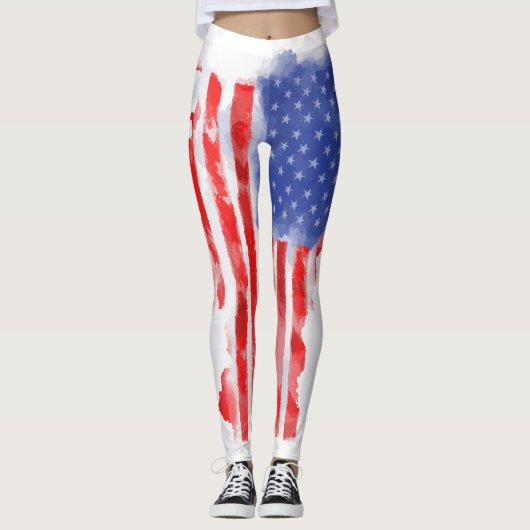Waterverf Amerikaanse vlag voor veteranen en patri Leggings (Voorkant)