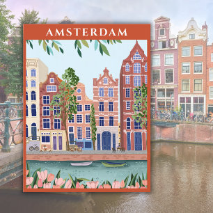 Waterverf Amsterdam Huis Nederland Europa Briefkaart