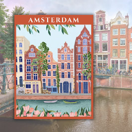 Waterverf Amsterdam-Nederland Briefkaart