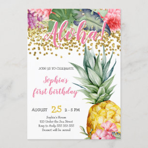 Waterverf anananas Aloha Luau Birthday Kaart