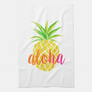 Waterverf anananas Aloha Tropisch Roze Theedoek