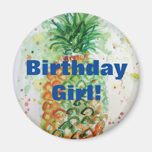 Waterverf anananas Kunst Birthday Girl Magnet Magneet