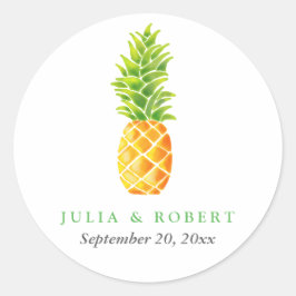 Waterverf ananas bruiloft ronde sticker