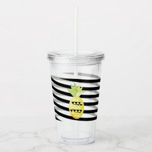 Waterverf Ananas Lint Strepen Monogram Acryl Drinkbeker
