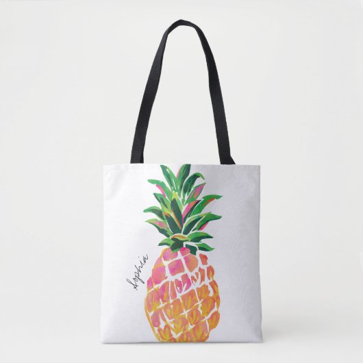 Waterverf Ananas Persoonlijke Boodschappentas Draagtas (Voorkant)