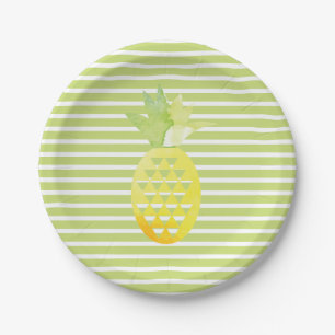 Waterverf Ananas Trendy Strepen Fruitig Feest Papieren Bordje