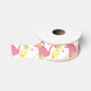 Waterverf Ananassen & Flamingo's Tropisch Grosgrain Lint
