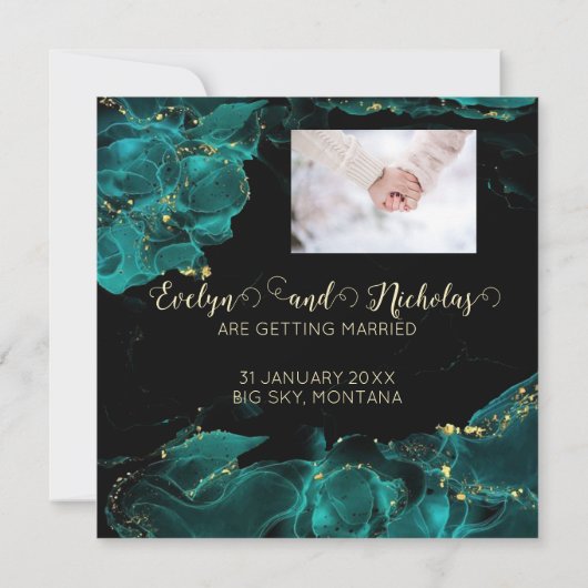 Waterverf Anastasia Zwart en Groen Sla de datum op (Achterkant)