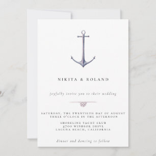 Waterverf Anchor Nautical Wedding Uitnodiging