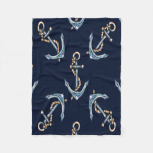 Waterverf Anchors Navy Blue Fleece Deken
