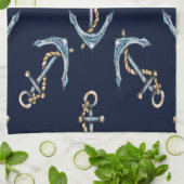 Waterverf Anchors Navy Blue Theedoek (Gevouwen)