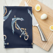 Waterverf Anchors Navy Blue Theedoek (Quarter Fold)