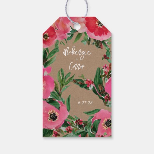 Waterverf Anemone Cardstock Wedding Cadeaulabel (Voorkant)