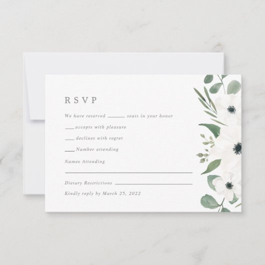 Waterverf Anemone & Dusty Green Eucalyptus RSVP C (Voorkant)