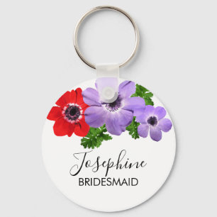Waterverf Anemone Floral Bridesmaid Sleutelhanger