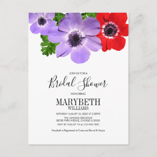 Waterverf Anemone Floral Vrijgezellenfeest Card Uitnodiging Briefkaart