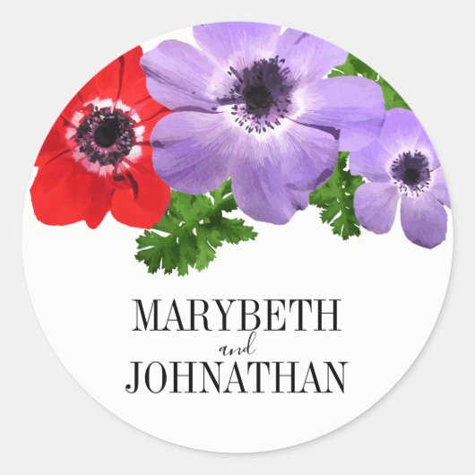 Waterverf Anemone Floral Wedding Favor Sticker (Voorkant)