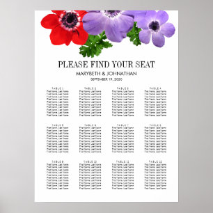 Waterverf Anemone Floral Wedding Seating Chart Poster