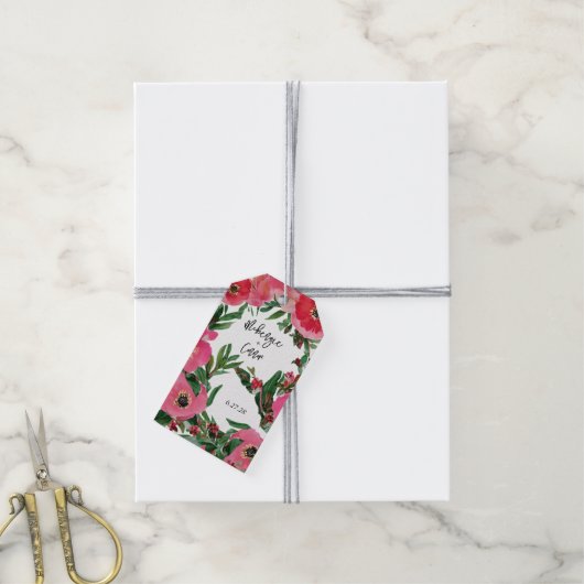 Waterverf Anemone Wedding Cadeaulabel (Met Touw)