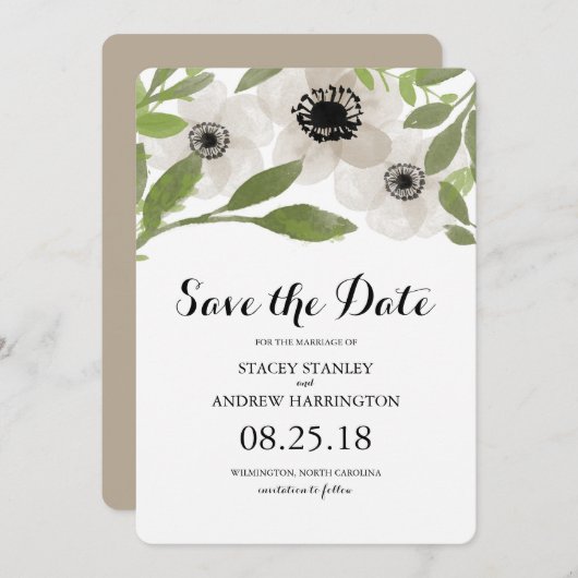 Waterverf Anemonen | Datum opslaan Save The Date (Voorkant / Achterkant)