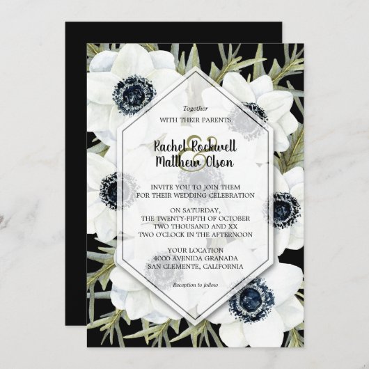Waterverf Anemones Botanical Wedding Invitations (Voorkant / Achterkant)