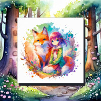 Waterverf Anime Girl en Fox