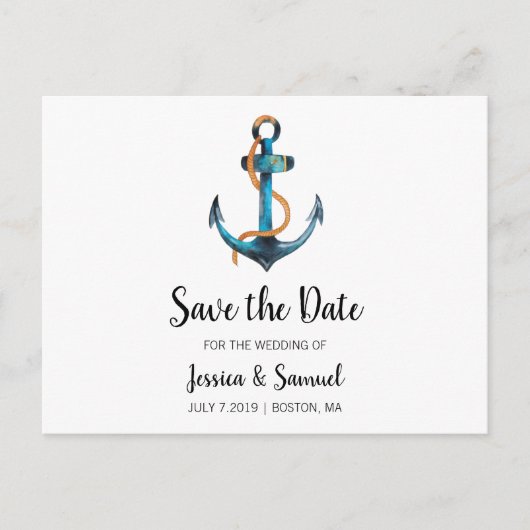 Waterverf Anker Opslaan de datum nautische bruilof Aankondigingskaart (Voorkant)