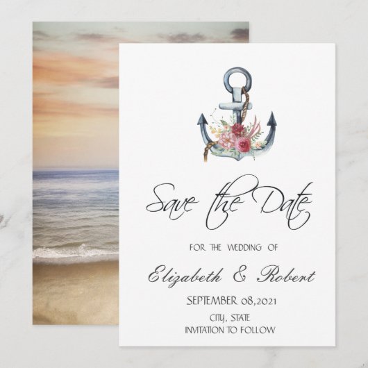 Waterverf ankerbloemen (Nautical Save the Date) Save The Date (Voorkant / Achterkant)