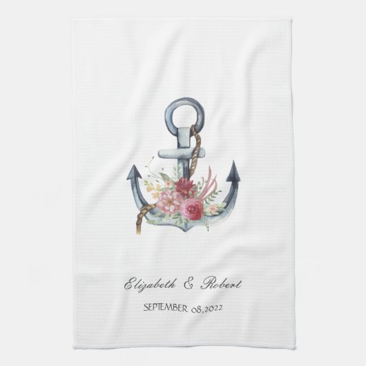 Waterverf ankerbloemen theedoek (Verticaal)