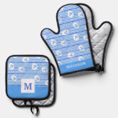 Waterverf Ankerpatroon | Uw Initiaal toevoegen Ovenwant & Pannenlap Set (Voorkant / Achterkant)