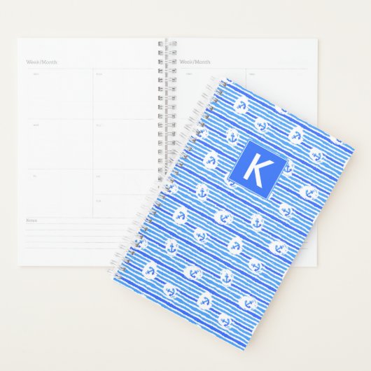 Waterverf-ankerpatroon | Voeg je Initiaal toe Planner (Display)