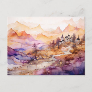 Waterverf ansichtkaart van het Whimsical Village Briefkaart