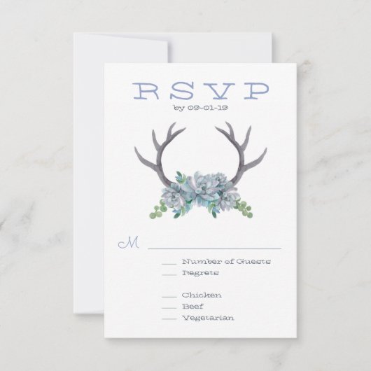 Waterverf Antlers en Echeveria bruiloft RSVP (Voorkant)