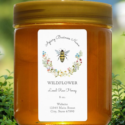 Waterverf Apiary Product Wildflower Honey Bee Etiket