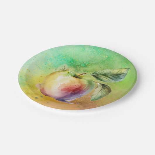 waterverf appel papieren bordje (Gekanteld)