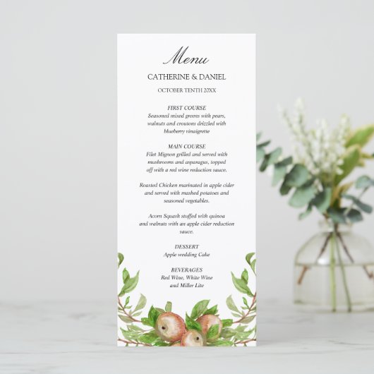 waterverf appels bruiloft menu (Staand voorkant)