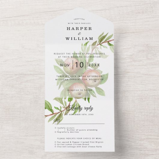 Waterverf appels envelop bruiloft all in one uitnodiging (Binnen)