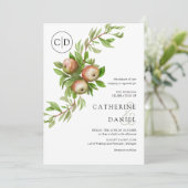 Waterverf appels met monogram bruiloft kaart (Staand voorkant)